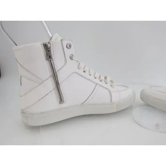 Zadig & Voltaire Logo High Top Zip Sneakers Flash White Womens Size 11 Leather - Picture 10 of 12